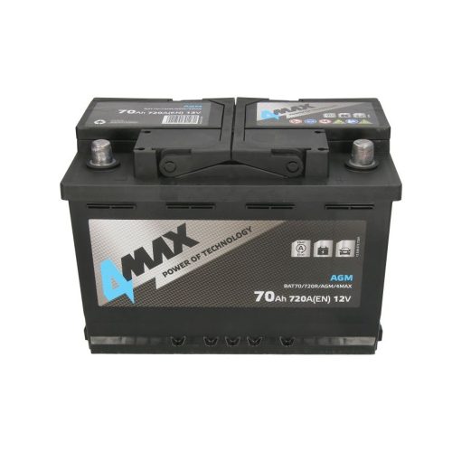 4MAX 70Ah 720A jobb+ Start-Stop AGM akkumulátor